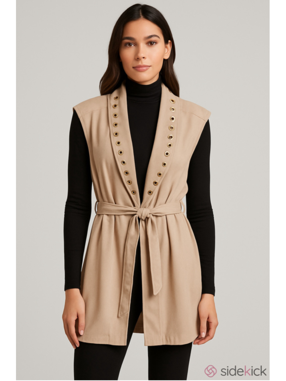NWT INC Faux Suede Vest XL Grommet Utility Belted Sleeveless Metallic E7